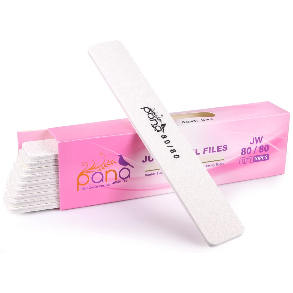 Pana White 10Pcs - Jumbo Double-Sided Emery Nail File For Manicure Pedicure Natural And Acrylic Nails - (Grit 80/80)
