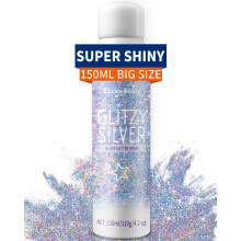 Body Glitte Spray, 150 ml, silbernes Glitzerspray fr Haare, Kleidung, langanhaltendes und schnell trocknendes Glitzer-Haarspray fr Kinder, Frauen,
