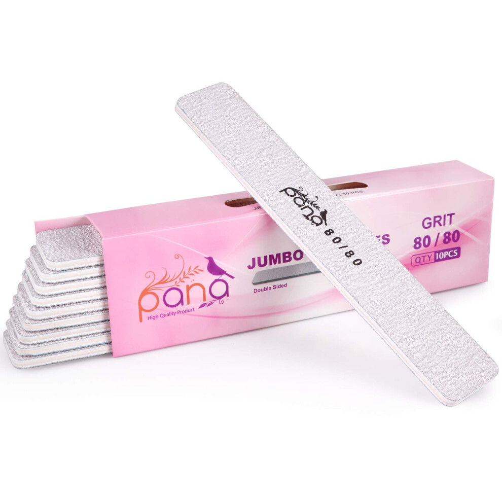 Pana 10Pcs Jumbo Size Professional Double Sided Nail Files - Zebra 80/80 Grit - Emery Board Nail Buffering File Manicure Pedicure Nail Polisher Washa
