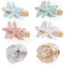 6 stuks meisje haar clip kunstmatige oceaan parel schelp zeester clip diamant super flash rand clip temperament pony clip haar ornament hoofdtooi