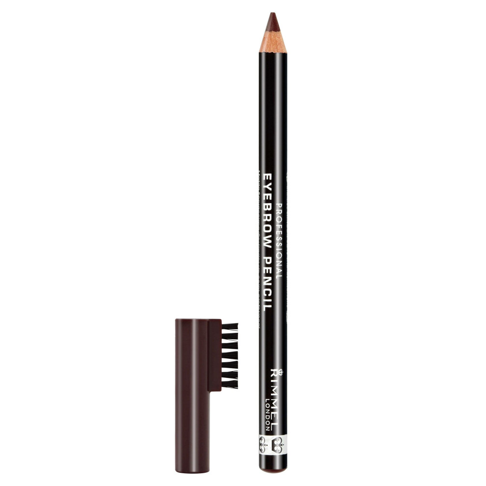 Rimmel London Brow This Way Professional Eyebrow Pencil  Long-Wearing  Highly-Pigmented  Built-In Brush  001  Dark Brown  0.05oz