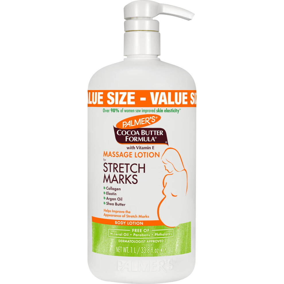 Palmer's Cocoa Butter Formula Massage Lotion For Stretch Marks  Pregnancy Skin Care  Belly Cream with Collagen  Elastin  Argan OIl and Shea Butter  33