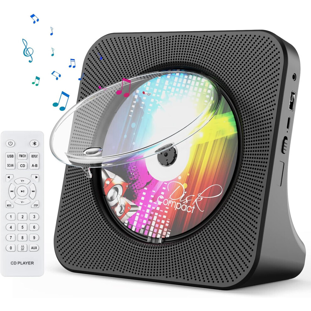 Cd Player With Bluetooth, Desktop Cd Players For Home Bulit-In Double Hifi Speakers Aux&Headphone Jack Fm Radio Boombox With Remote Control 6932538023296