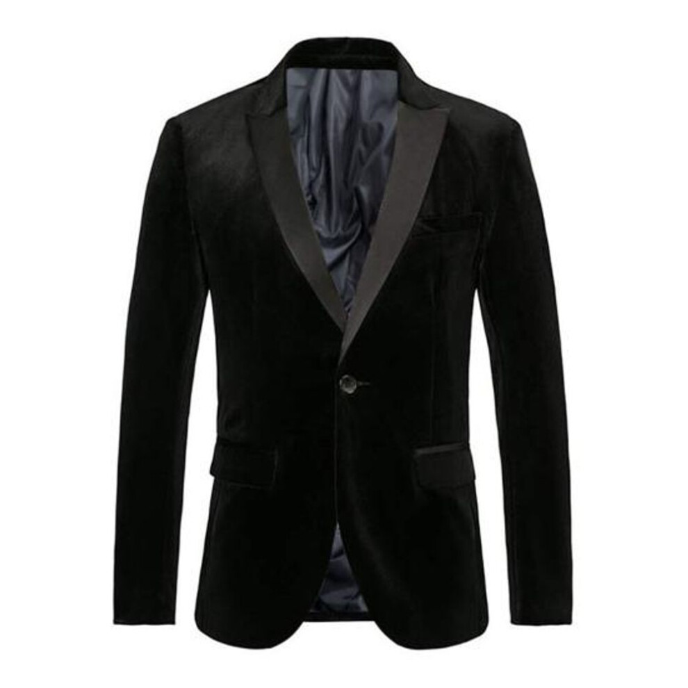 (XXXL, black) Golden Velvet Suit Coat Single Button Lapels Long Sleeve Suit Jacket Patchwork Color Business Formal Outerwear