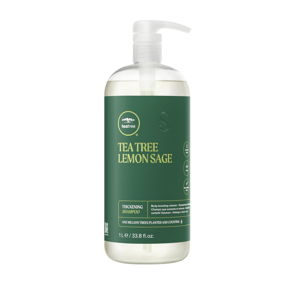 Tea Tree Lemon Sage Thickening Shampoo Builds Body + Boosts Volume For Fine Hair 33.8 Fl. Oz.