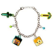LUV HER 7"""" Minecraft armb?nd med 4 metal charms - Minecraft - Alder 3+