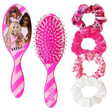 Barbie Haarborstel en 4 scrunchies set - Ontwarrende borstel en elastische haarelastiekjes voor meisjes vanaf 3 jaar