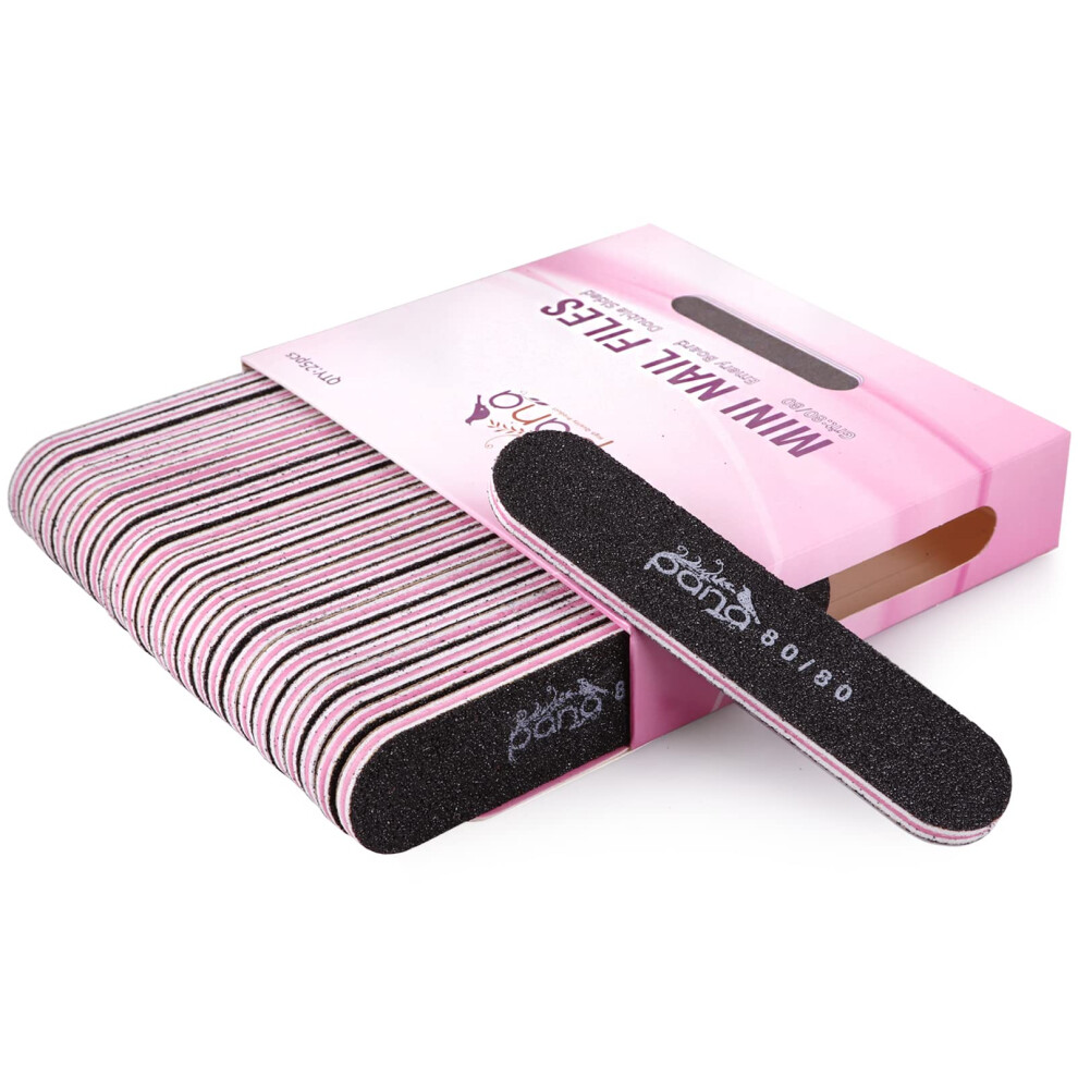 Lot de 25 mini limes à ongles professionnelles double face PANA - Noir, grain 80/80 - Lime à ongles en émeri, pour manucure et pédicure, lavable