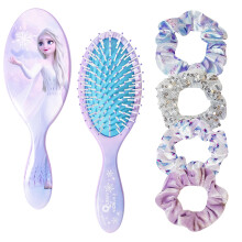 Frozen Princess Elsa 5-delige haaraccessoireset - 1 haarborstel + 4 scrunchies voor meisjes. Ontwarrende borstel en elastische haarelastiekjes.