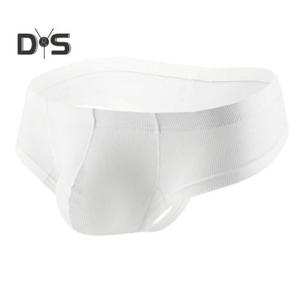(2XL, white) Men Summer Thong Low-rise Ice Silk Ribbed Briefs Solid Color High Elasticity Underwear Smooth Lines Underpants