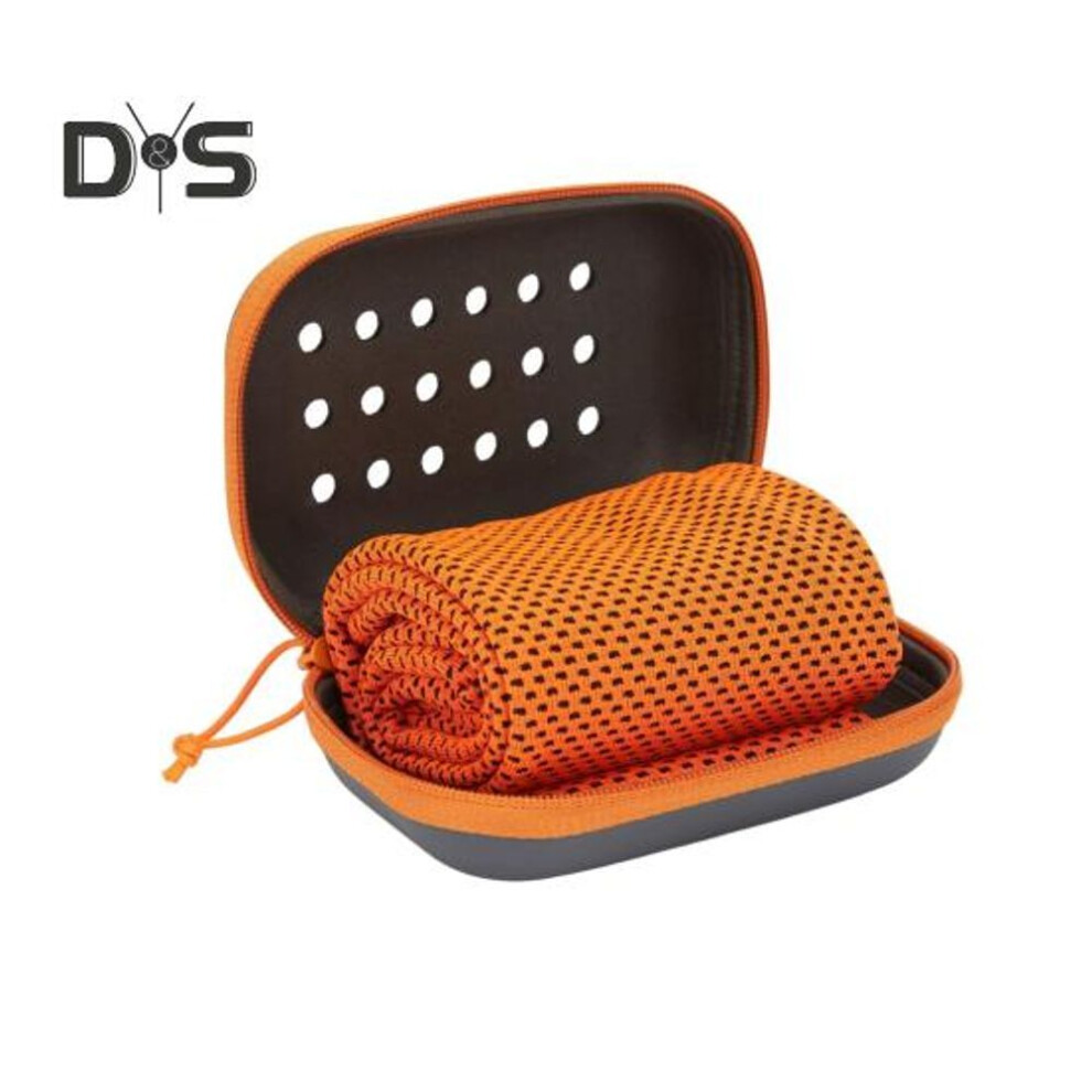 (orange, 90 cm) Cooling Towel with Storage Box Quick Dry Mesh Cool Towel Portable Gym Sweat Towel for Extreme Heat Yoga Running Hiking Fitness