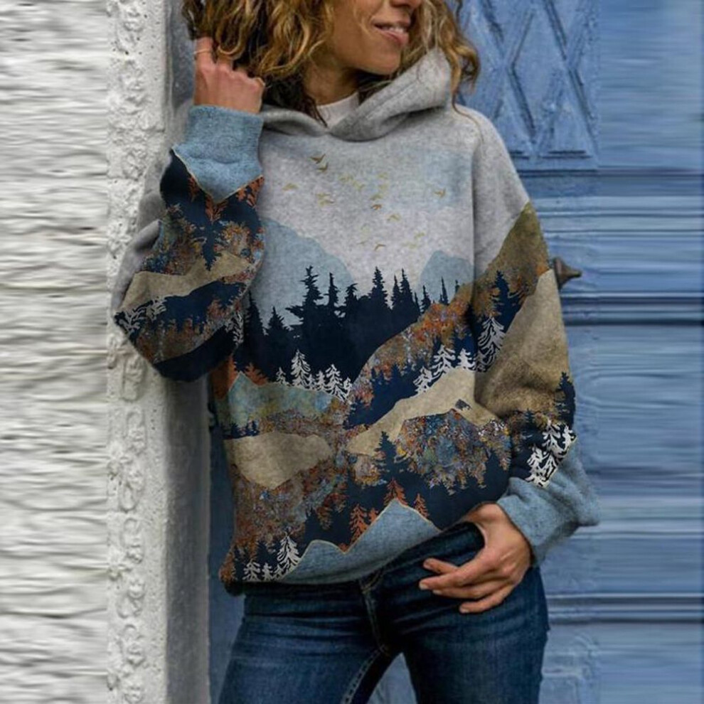 (XXL, as the picture) Women Plus Size Mountain Printed Pullover Long Sleeve Sweatshirt Shirts Tops