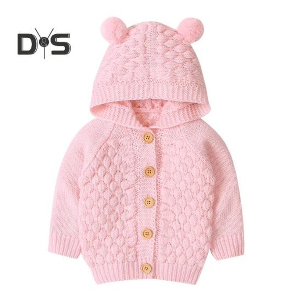 (pink, 70 cm) Baby Hooded Jacket With Ears Plush Winter Coat For Newborns Toddlers Soft Fleece-lined Outerwear Kids Christmas Birthday Gifts For 0-24m