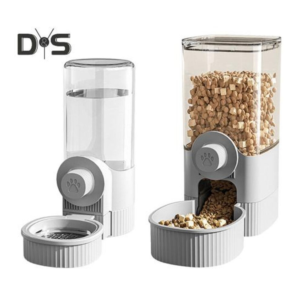 (grey) 2Pcs/Set Hanging Automatic Food Water Dispenser Cage Pet Feeder Waterer Kennel Feeding Station for Puppy Cats Rabbit Ferret