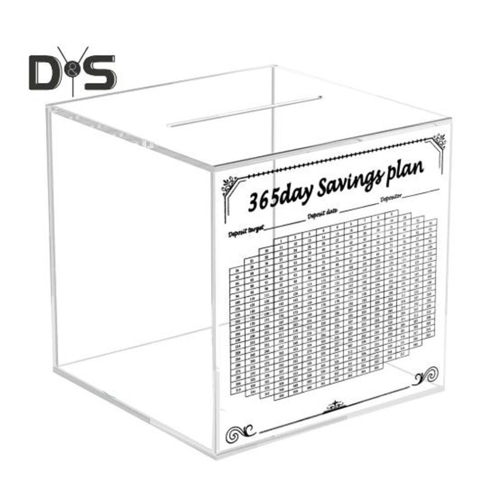 (as the picture, 15cm) Clear Acrylic Money Saving Box Unbreakable Piggy Bank 365 Days Cash Vault Saving Challenge Box Must Break To Open Money Bank To Save 10k