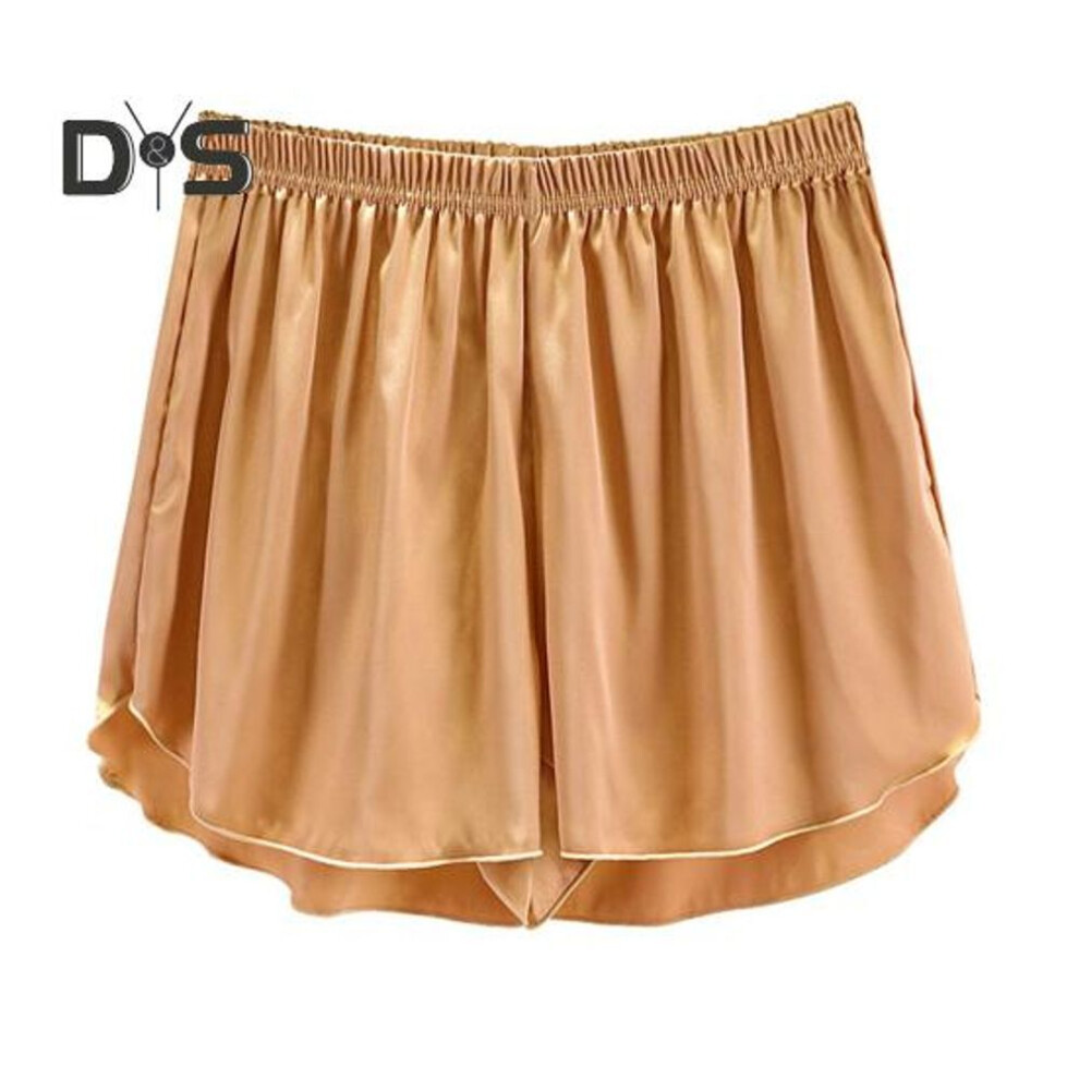 (champagne, M) Women Lounge Pajama Shorts Stretchy Ruffles Hem Sleep Bottoms Breathable Casual Sportswear Shorts For Home Yoga Daily Wear