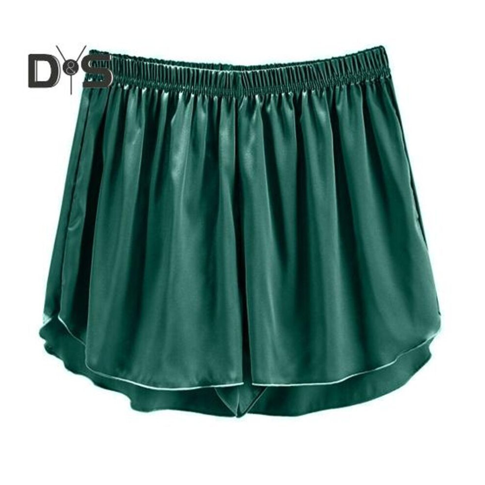 (dark green, L) Women Lounge Pajama Shorts Stretchy Ruffles Hem Sleep Bottoms Breathable Casual Sportswear Shorts For Home Yoga Daily Wear