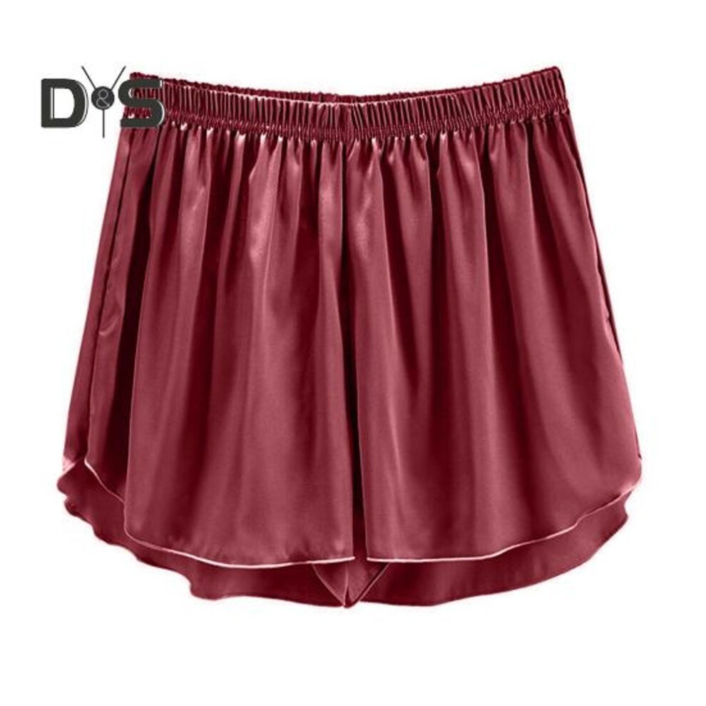 (wine red, 2XL) Women Lounge Pajama Shorts Stretchy Ruffles Hem Sleep Bottoms Breathable Casual Sportswear Shorts For Home Yoga Daily Wear