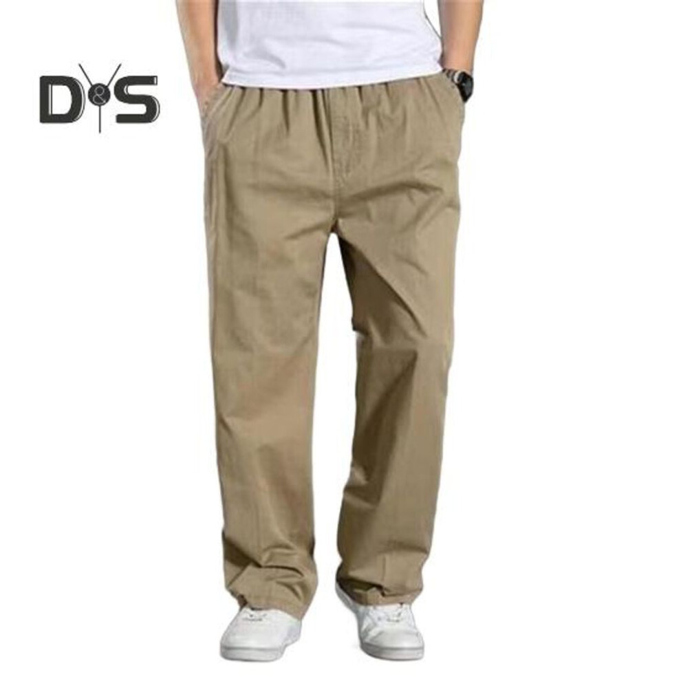 (khaki, XL) Men Work Pants with Pockets Wide Leg Loose Cargo Pants Solid Color Cotton Thin Wear-resistant Trousers Streetwear Slacks for Outdoor Hiking Camping