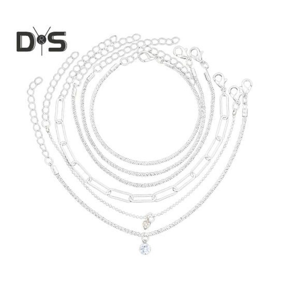 (silver) 6 Pcs/set Women Bracelets Stackable Rhinestone Decor Hollow Out Glittering Zinc Alloy Electroplating Adjustable Length Lady Wrist Jewelry