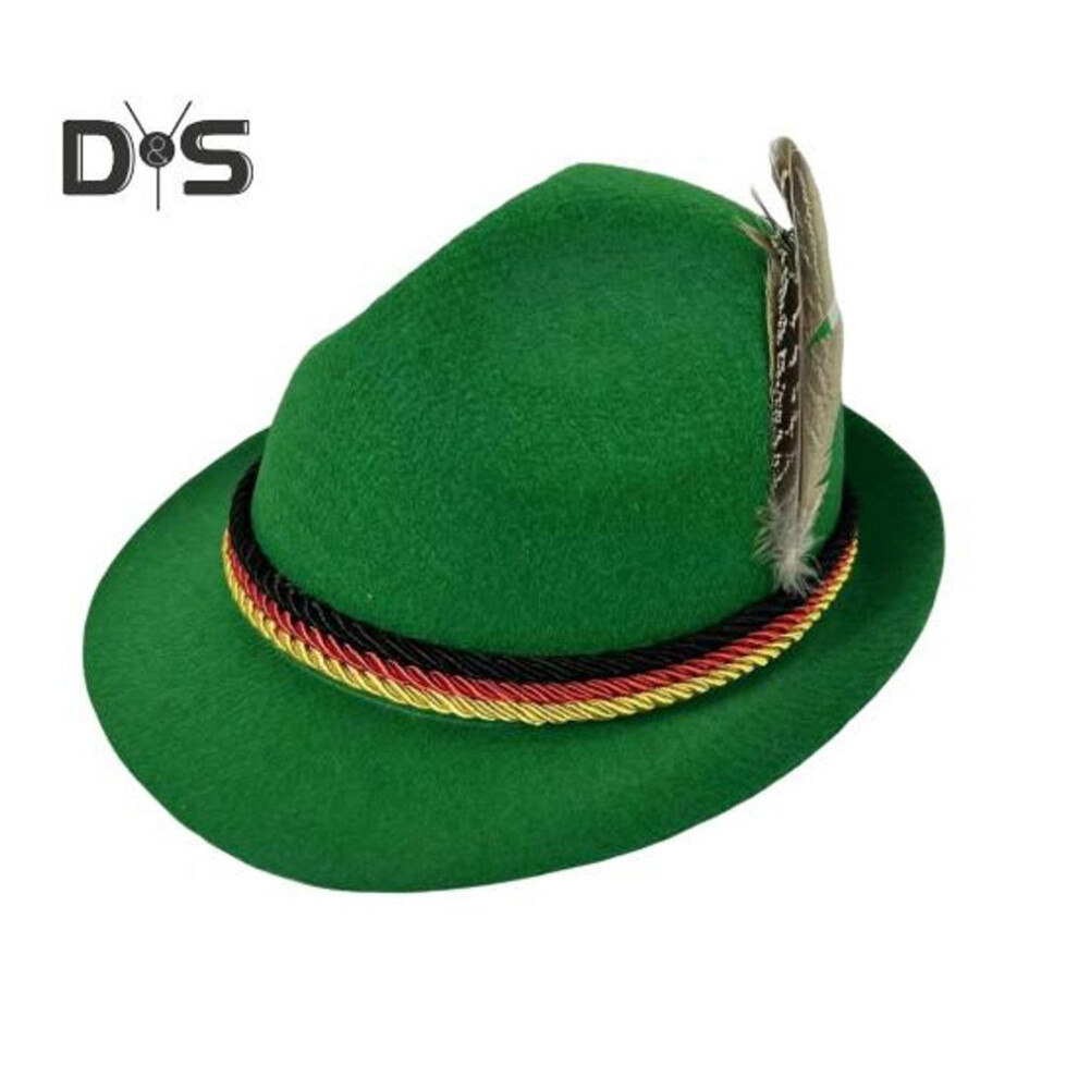 (green) Top Hat Oktoberfest Fedora Retro Bavarian Style Unisex Cap With Feather And Rope Decor Holiday 1920s Themed Parties Cosplay Events Hat