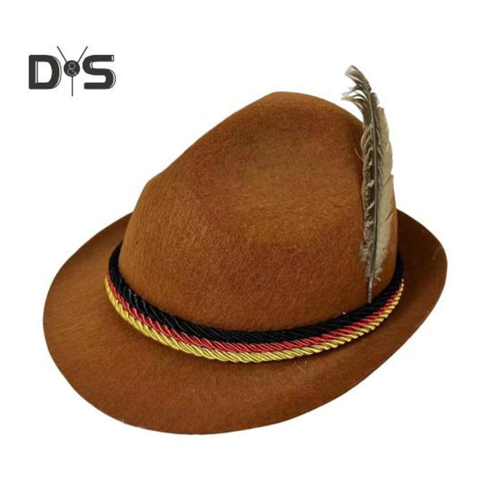 (brown) Top Hat Oktoberfest Fedora Retro Bavarian Style Unisex Cap With Feather And Rope Decor Holiday 1920s Themed Parties Cosplay Events Hat