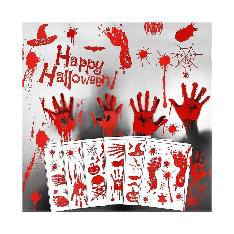 Halloween Bloody Sticker Decorative Bloody Wall Sticker Bloody Handprint Footprint Window, 12pc