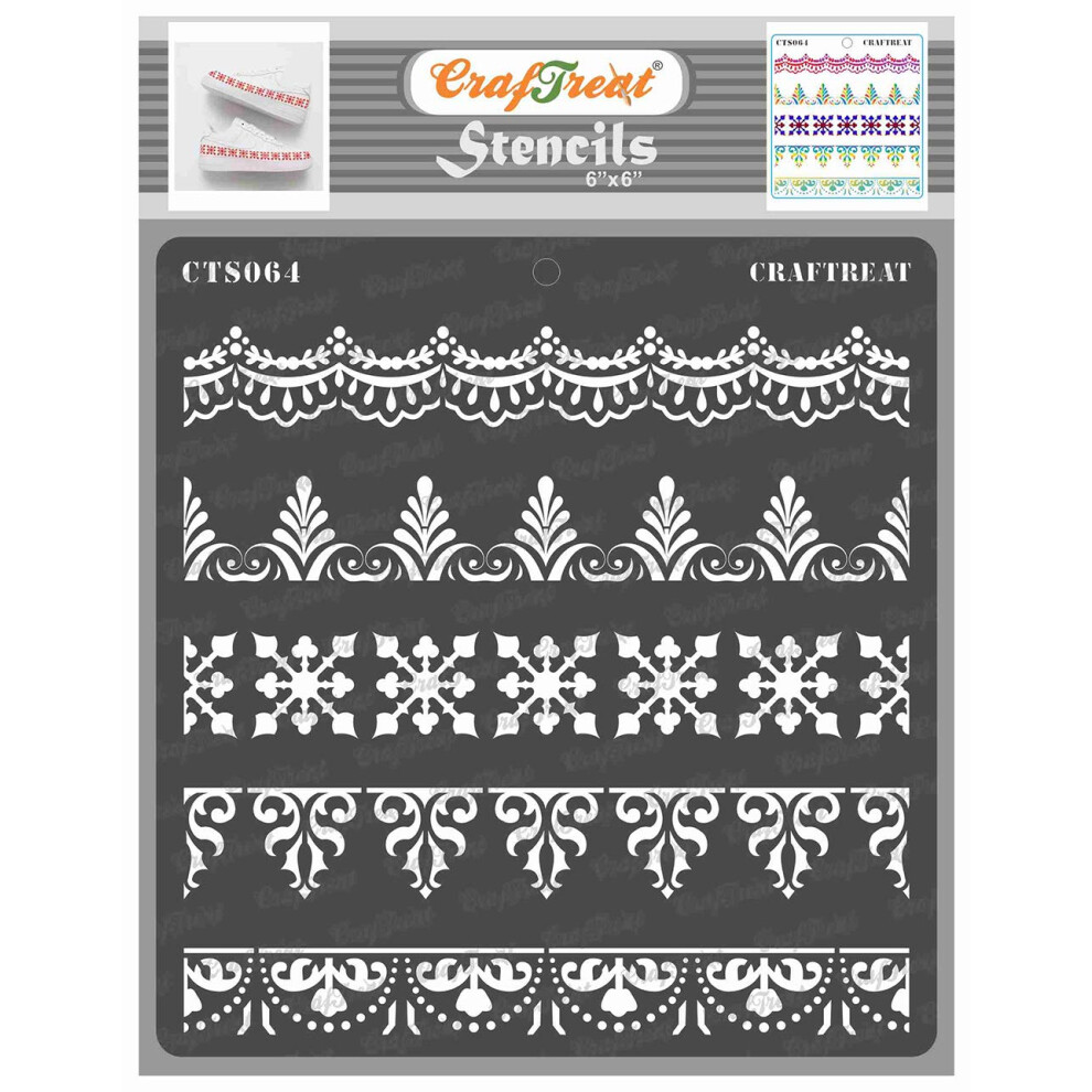 Stencil Con Bordi Decorati Craftreat Per Dipingere Su Legno, Tela, Carta, Tessuto, Pavimento, Parete E Piastrelle - Bordi Decorati - 15X15 Cm Cia-image