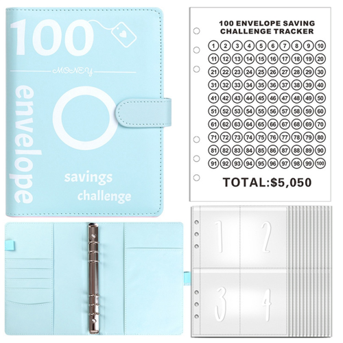 100 Envelopes Money Saving Challenge, 100 Envelope Challenge Binder, Money Saving Binder, Budget Book (Blue) 2