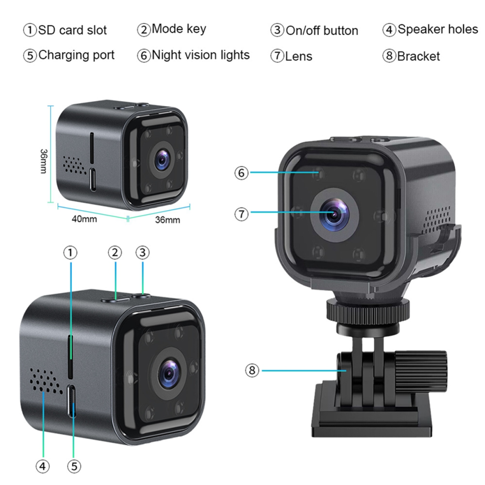 AS03 Mini caméra de sécurité domestique intelligente HD 1080P, surveillance sans fil, batterie intégrée 960 mAh, vision nocturne