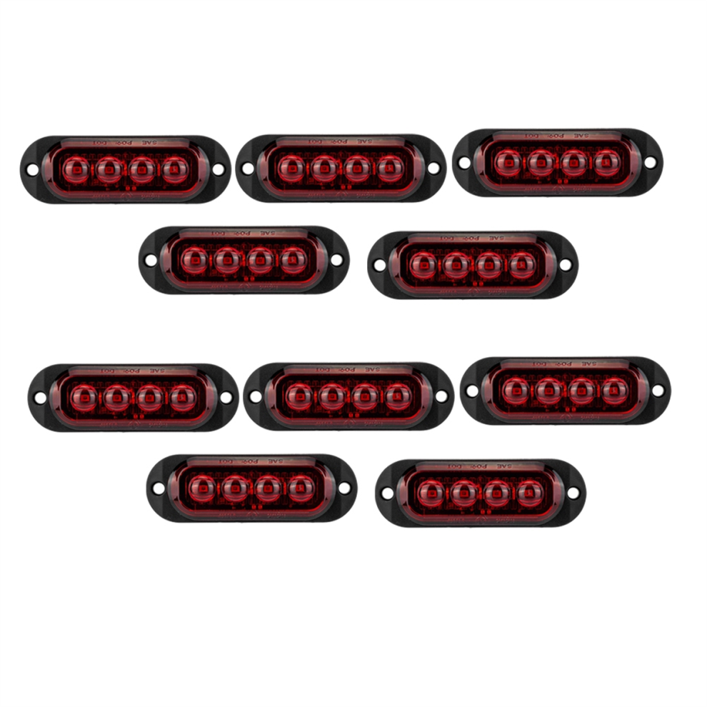 Typecat Red 10Pcs 12V-24V 4Led Car Side Marker Lights Turn Signal Lights Side Indicator Lights Taillight For Trailers Trucks