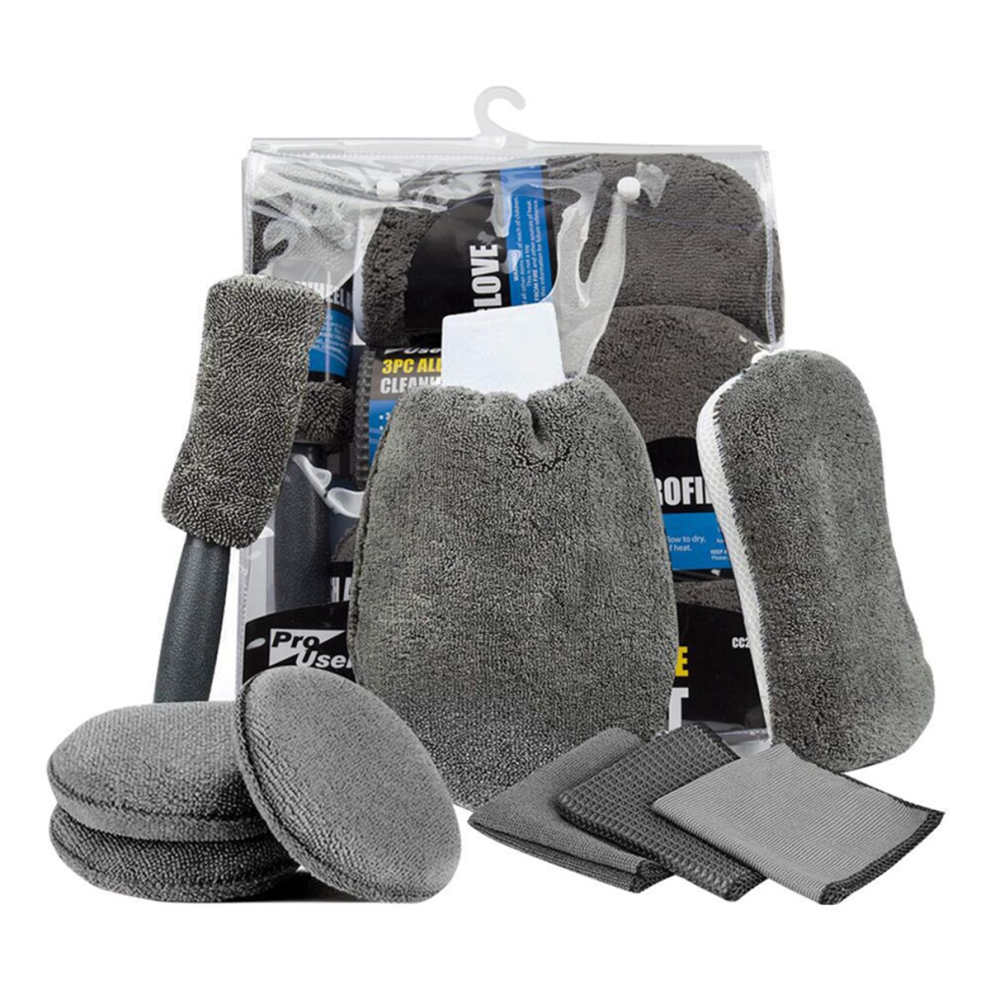 Kit de nettoyage de voiture 9 pièces, ensemble d'outils de nettoyage en microfibre pour intérieur et extérieur, lavage de voiture, beauté, hiver