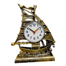Klok Alarm Zeilboot Tafel Vintage Retro Model Ornament Nautische Bureauklokken Boot Figuur Stille Nachtkastje, Bronskleur