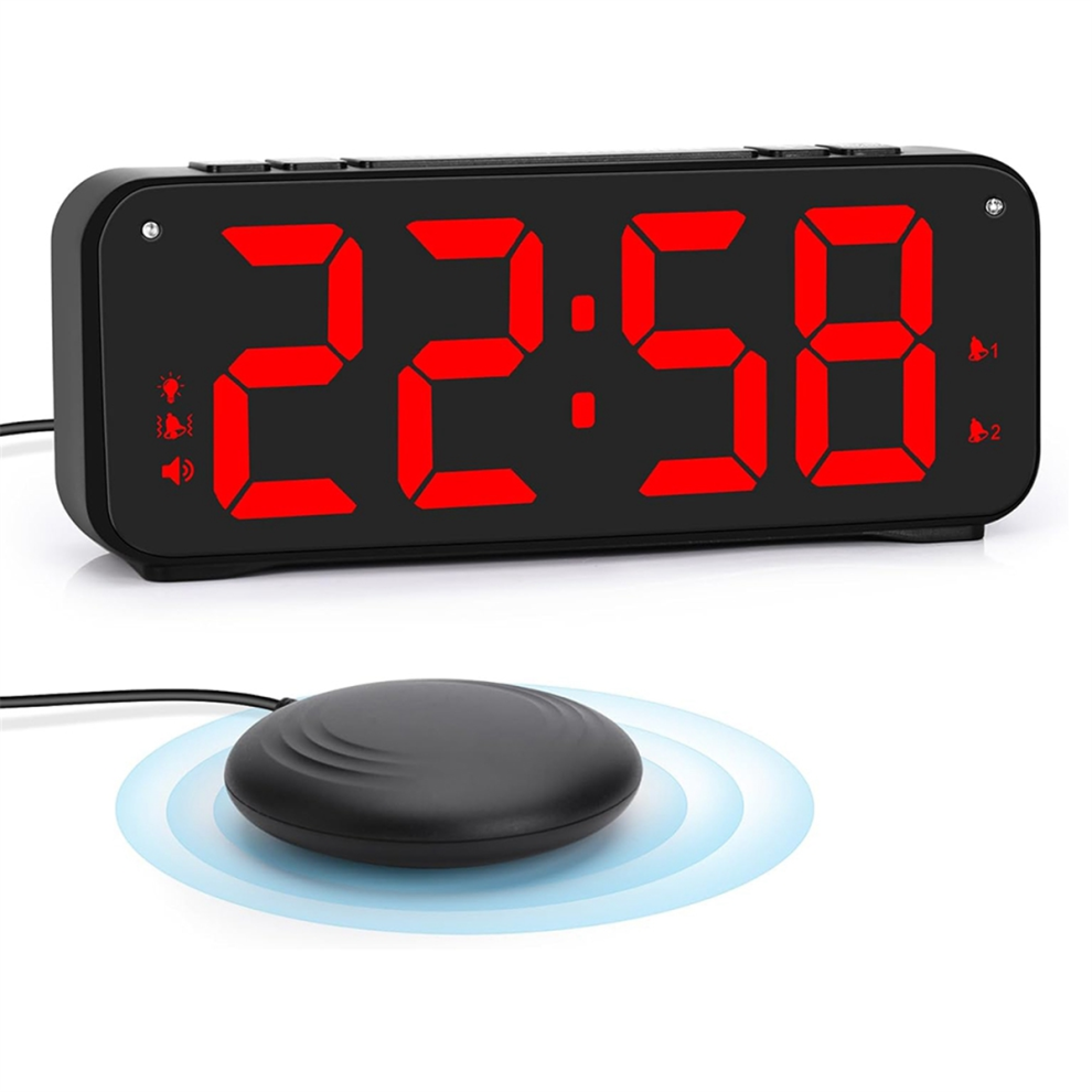 Loud Alarm Clock for Heavy Sleepers Adults,Dual with Bed Shaker,for Bedrooms,6.5In Large Display Dimmer