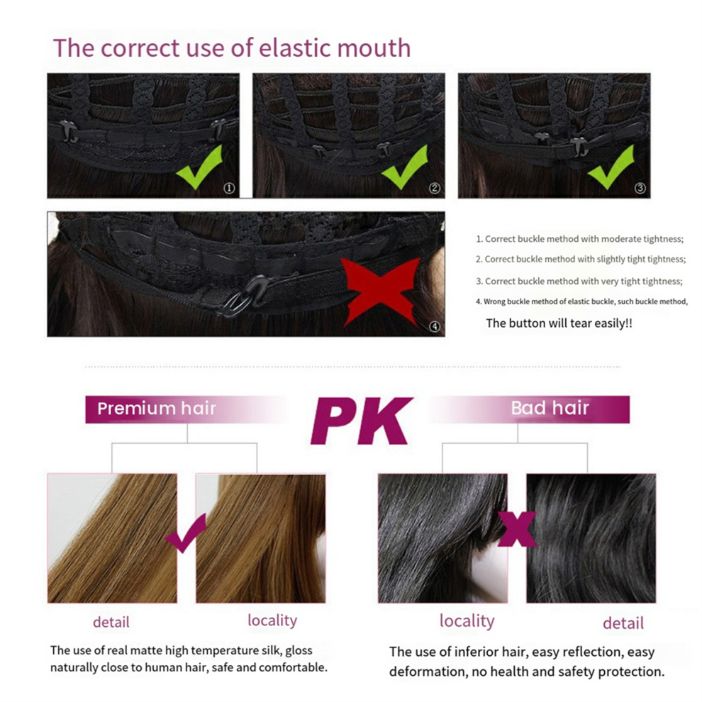 Perruque synthétique européenne et américaine de 64 cm pour femme, cheveux longs, raie au milieu, ensemble complet, perruque pour femme, A