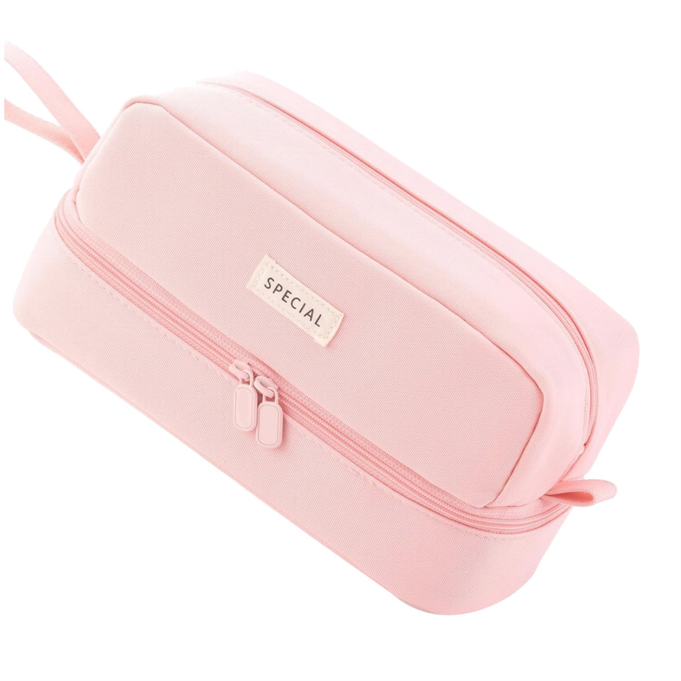 Photos - Pen Big Capacity Large cil Case  Pouch Bag with 2 Compartments for Girls Boys Teen School Students Adults Pink