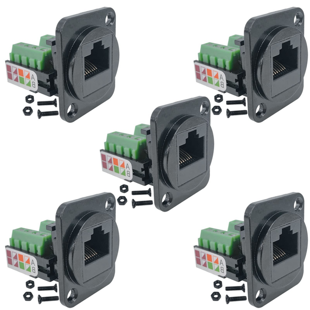 5Pcs Rj45 Female Panel Mount Screw Terminal Adapter, D-Type 8P8c To 8Pin 4853482200934