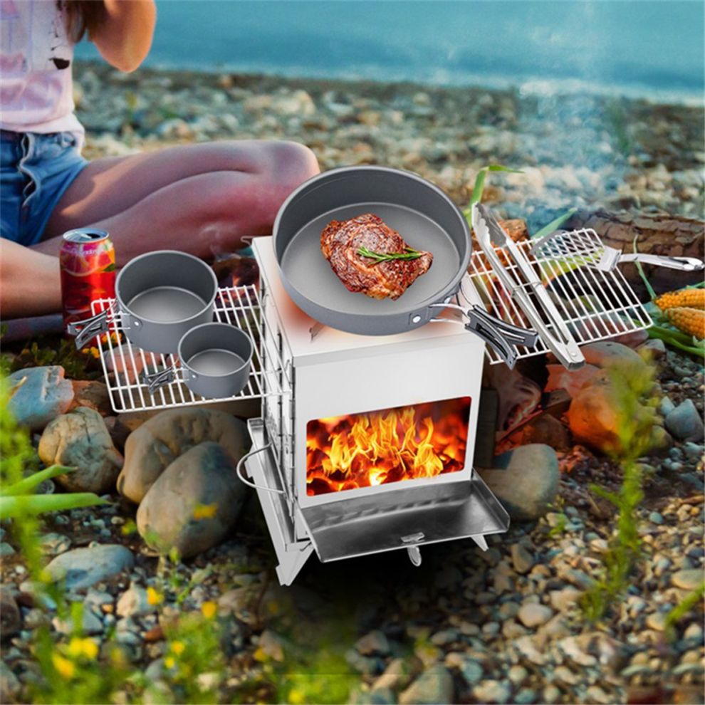 New Camping Barbecue Oven, Camp Tent Stove, Portable Wood Burning Stove with Grill Racks-image-OPC-PH72QXS-NEW