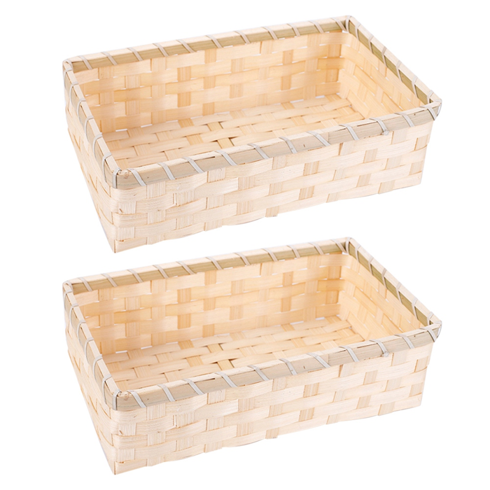 Natural Bamboo Storage Baskets (2-Pack) Eco-Friendly Gift Hamper Display & Home Organizer, 26x16x10 cm