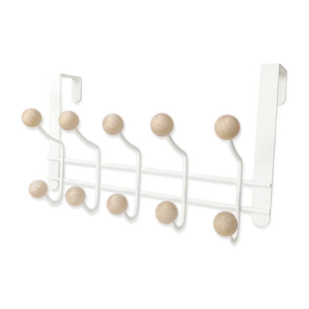 Patère de porte à 5 crochets avec boules en bois, design moderne et multifonctionnel pour entrée, armoire et salle de bain