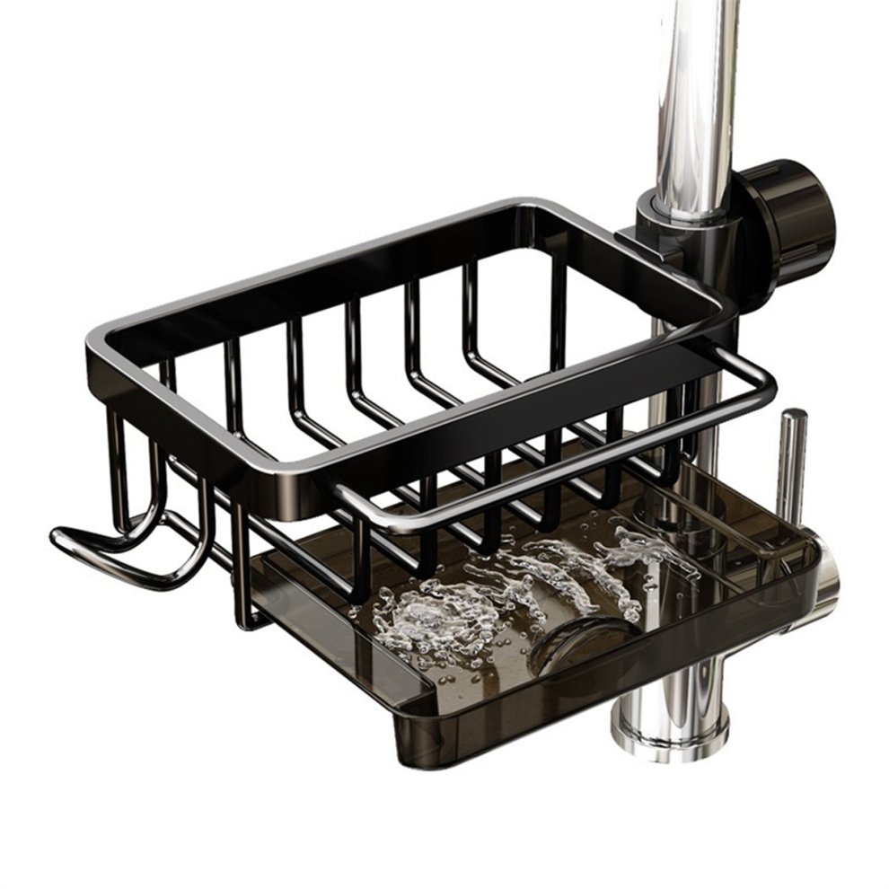 Porte-éponge pour robinet d'évier de cuisine, égouttoir amovible en aluminium avec crochet, noir