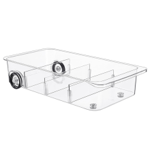 Fridge Organizer Bins on Wheels, Clear Roll Out Drawer Refrigerator Organizing with Dividers, Thick Plastic Storage Bins