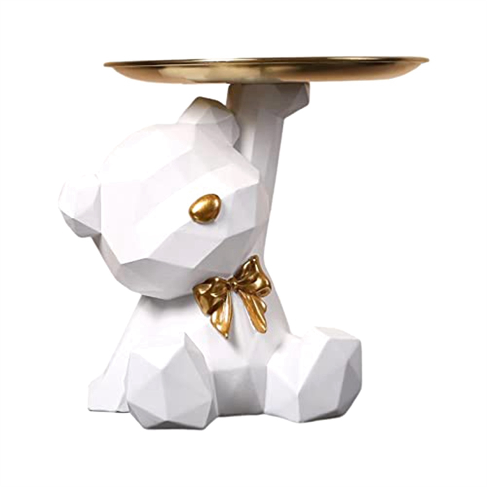 Vassoio Portaoggetti, Statuetta Portachiavi, Vassoio Portagioie, Orecchini, Rossetti, Statuette Di Orsi Con Piatto, Sculture Portachiavi-D