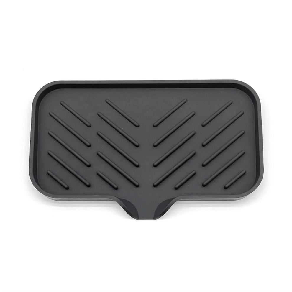Porte-savon auto-drainant en silicone pour évier de cuisine, plateau de rangement pour comptoir, taille L, noir