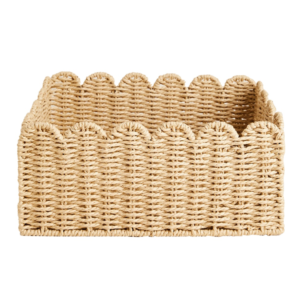 Panier à bords festonnés, paniers de rangement en corde de papier, paniers tissés à la main pour étagères, organisation naturelle