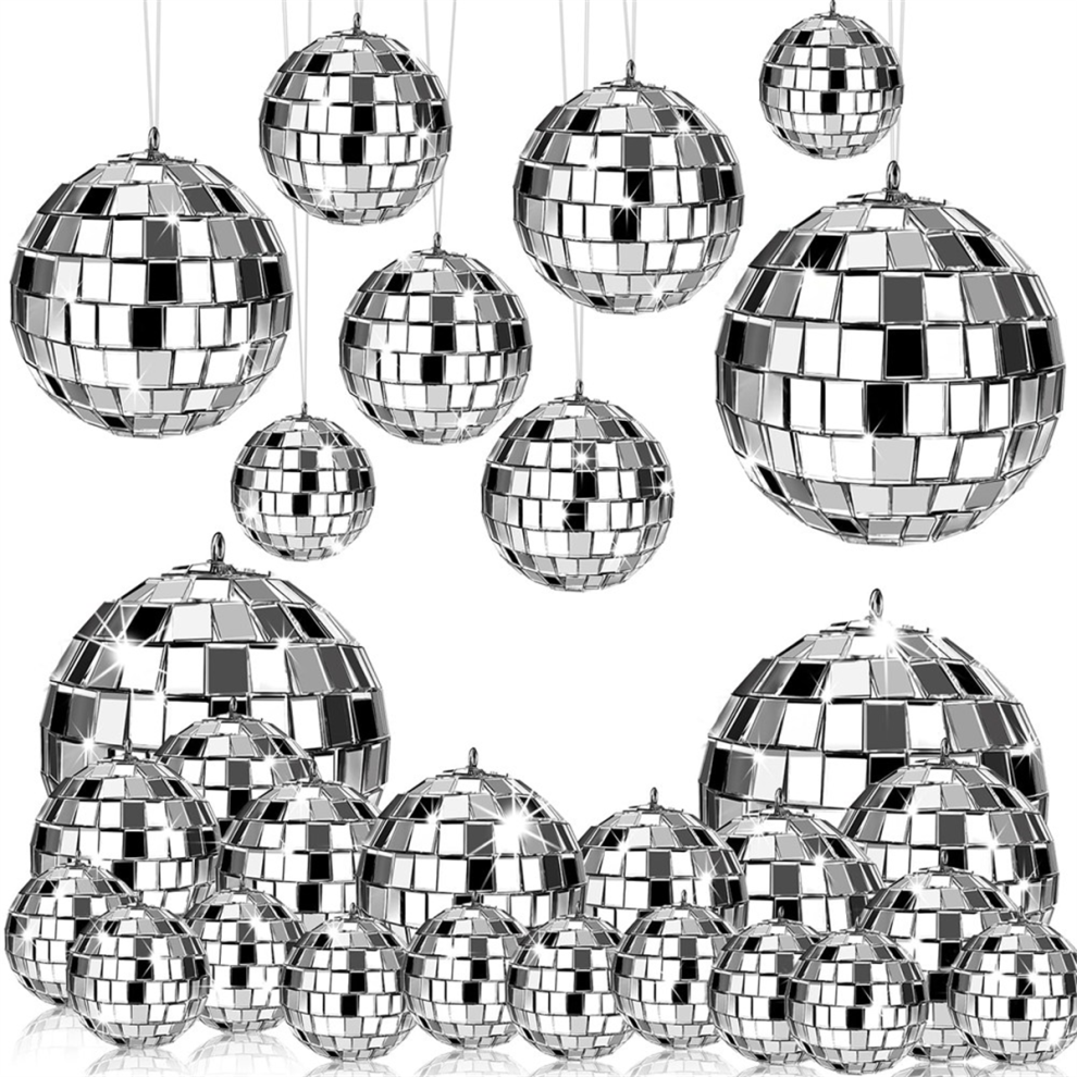 Typecat 24 Pcs Mirror Disco Ball Hanging, Glass Decor, Decorations, For Holiday Decor With Rope