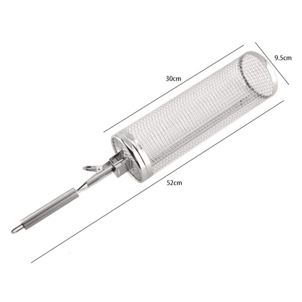Cestini Per Grigliate Con Ruote Per Barbecue Da Esterno Con Maniglia, Tubo In Rete Per Barbecue In Acciaio Inossidabile, Maglia Rotonda Grande B