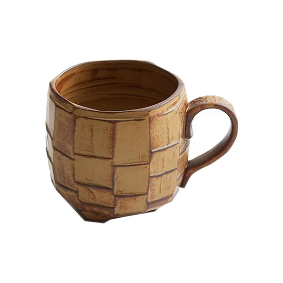 Yellow 420ml Retro Rough Pottery Coffee Cup Japanese Ceramic Mugs Milk Tea Cup Kitchen Breakfast Oatmeal Cup-image-OPC-PH72T26-NEW