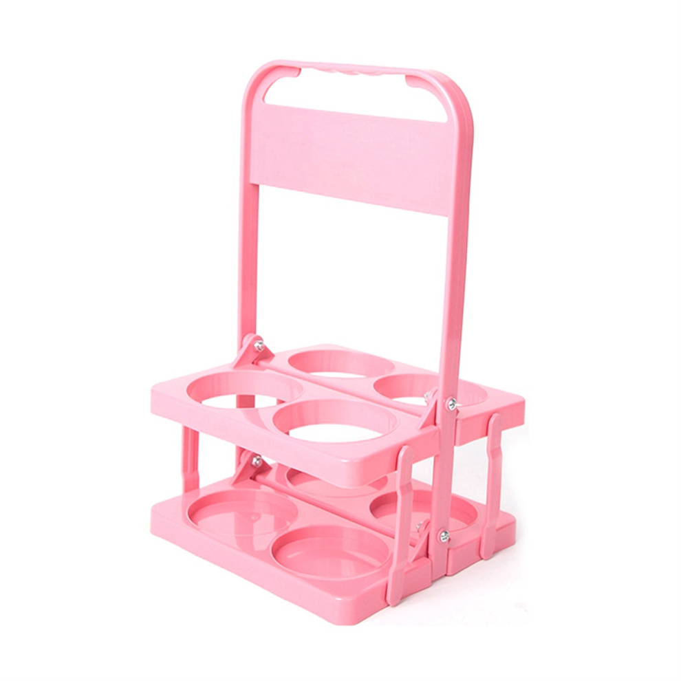 4 Holes Foldable Plastic Beverage Carrier,Reusable Drink Holder With Handle Portable Drink Holder Pink 4853482216317