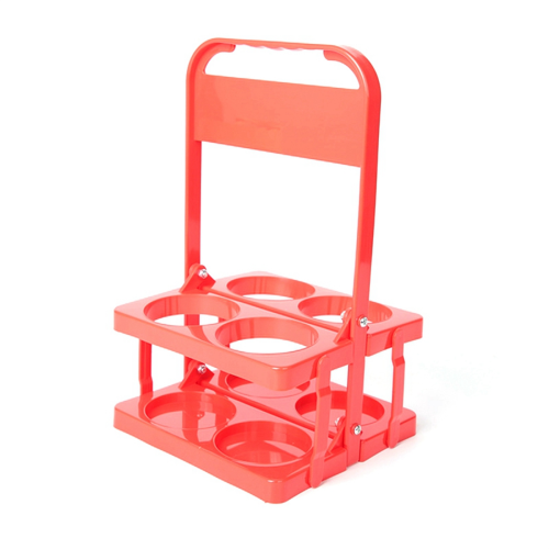4 Holes Foldable Plastic Beverage Carrier,Reusable Drink Holder with Handle Portable Red